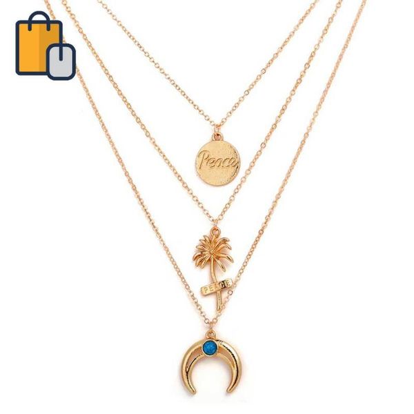 pendant necklaces vintage gold alloy multi-layer choker necklace simple geometric peace carving coconut tree moon for women, Silver
pendant necklaces vintage gold alloy multi-layer choker necklace simple geometric peace carving coconut tree moon for women, Silver