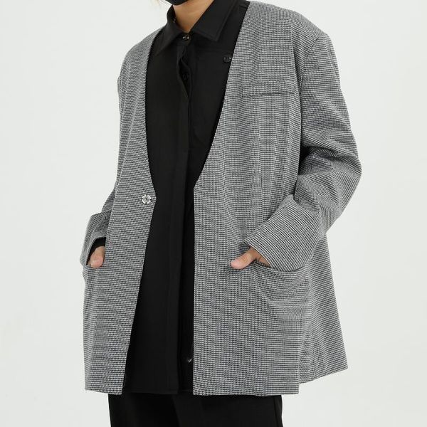 men's suits & blazers male streetwear hip hop loose plaid suit jacket outerwear men vintage houndstooth v-neck casual coat, White;black
men's suits & blazers male streetwear hip hop loose plaid suit jacket outerwear men vintage houndstooth v-neck casual coat, White;black