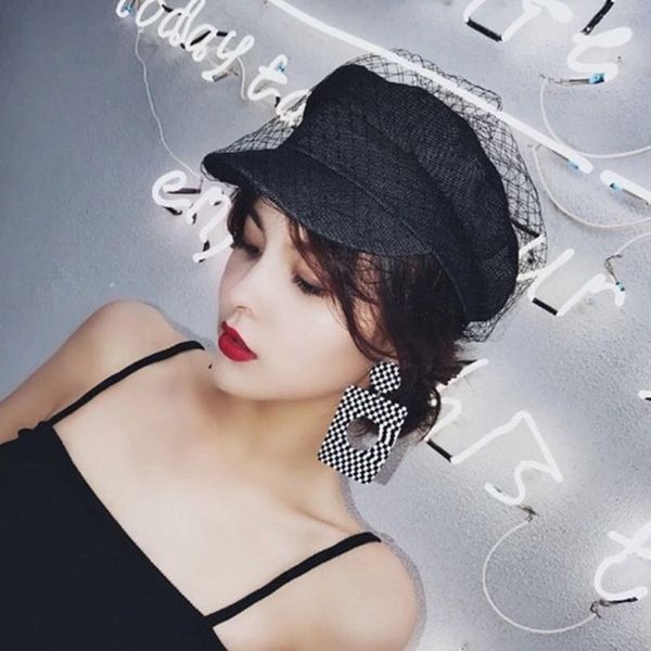 british style retro denim flat beret cap with mesh veil women girl sun protection visor button painter elegant navy hat, Blue;gray
british style retro denim flat beret cap with mesh veil women girl sun protection visor button painter elegant navy hat, Blue;gray