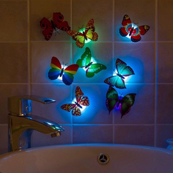 Wholesale Colorful Luminous Artificial Butterfly Night Light Home Party Wedding Decoration Lights Lamp Wall Stickers Kids Gifts