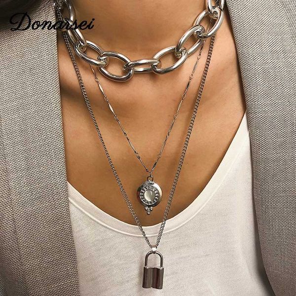 donarsei 3 layers brand padlock pendant necklace for women rock rhinestone rolo cable chain gold metal lock chain necklace, Silver
donarsei 3 layers brand padlock pendant necklace for women rock rhinestone rolo cable chain gold metal lock chain necklace, Silver
