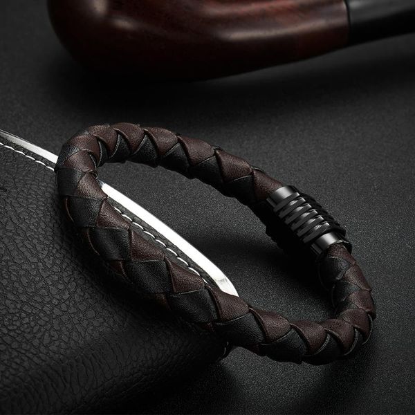 men jewelry punk black braided genuine leather bracelet stainless steel magnetic buckle fashion bangles 21.5 cm
men jewelry punk black braided genuine leather bracelet stainless steel magnetic buckle fashion bangles 21.5 cm
