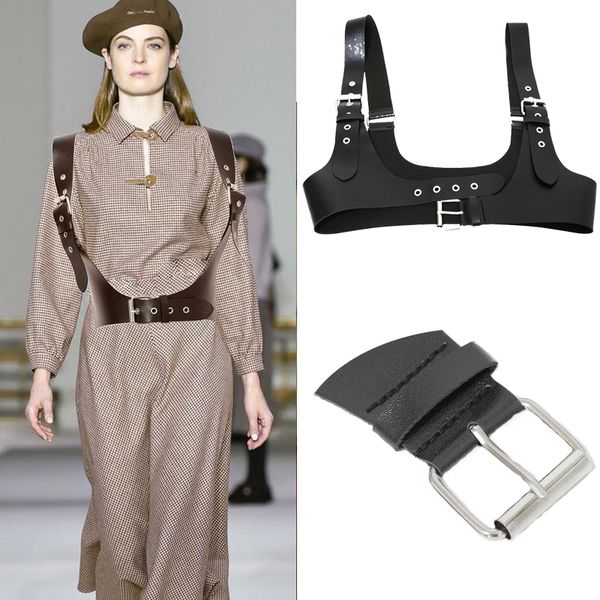 women new fashion tide all-match spring black button stitch irregular hem strap wide belt personality, Black;brown
women new fashion tide all-match spring black button stitch irregular hem strap wide belt personality, Black;brown