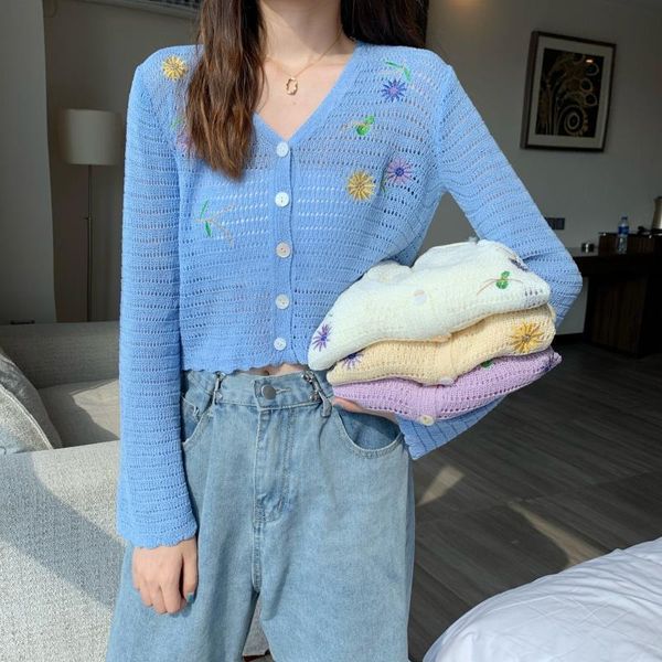 women knitted casual sweet daisies sweaters cardigans lady embroideried flowers hollow out thin cardigan crop female, White;black
women knitted casual sweet daisies sweaters cardigans lady embroideried flowers hollow out thin cardigan crop female, White;black