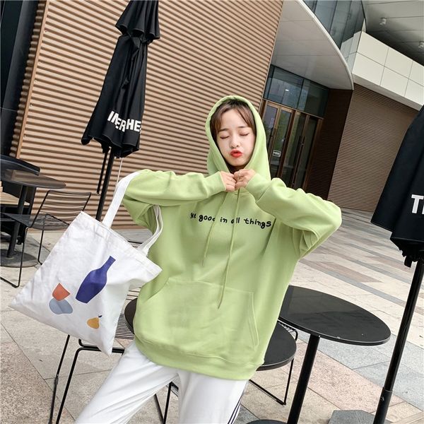 korean style new women's clothing autumn simple all-match loose embroidered letters trendy sweater sweaterwestern style hooded sweater, Black 
korean style new women's clothing autumn simple all-match loose embroidered letters trendy sweater sweaterwestern style hooded sweater, Black