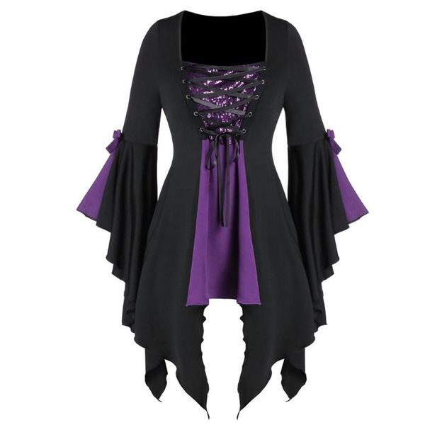 women plus size long sleeve sequined blouse lace up gothic tunic tee women's blouse womens and blouses, White
women plus size long sleeve sequined blouse lace up gothic tunic tee women's blouse womens and blouses, White