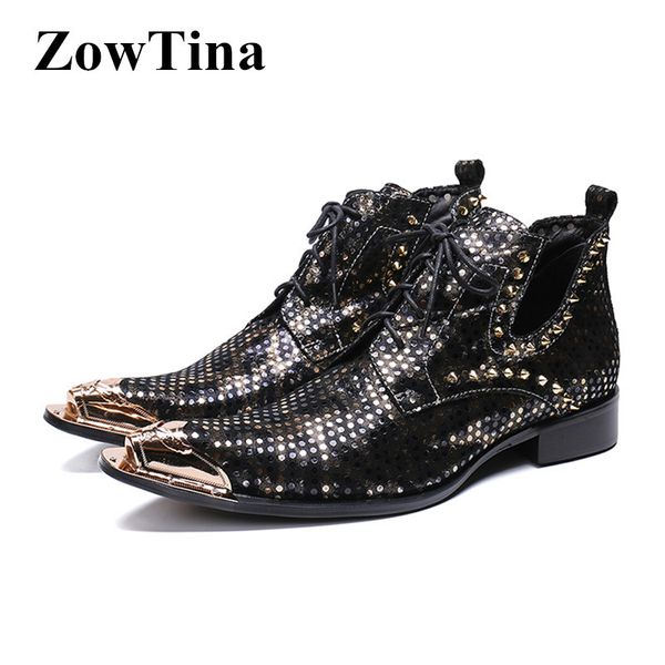 men iron metal pointed toe winter boots black printing short ankle booties lace up studded work bota masculino big size 46 boots
men iron metal pointed toe winter boots black printing short ankle booties lace up studded work bota masculino big size 46 boots