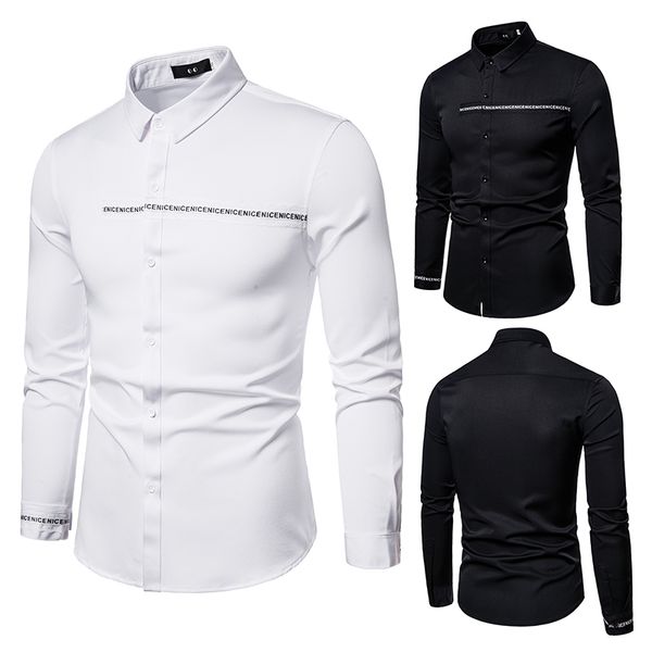 men's spring and summer new simple solid color fashion casual fit lapel business shirt d442, White;black
men's spring and summer new simple solid color fashion casual fit lapel business shirt d442, White;black