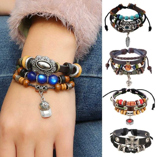 charm bracelets vintage bohemia wind beaded multilayer hand woven leather alloy feather wood beads eye fish leaves 2021 men women bracelet, Golden;silver
charm bracelets vintage bohemia wind beaded multilayer hand woven leather alloy feather wood beads eye fish leaves 2021 men women bracelet, Golden;silver
