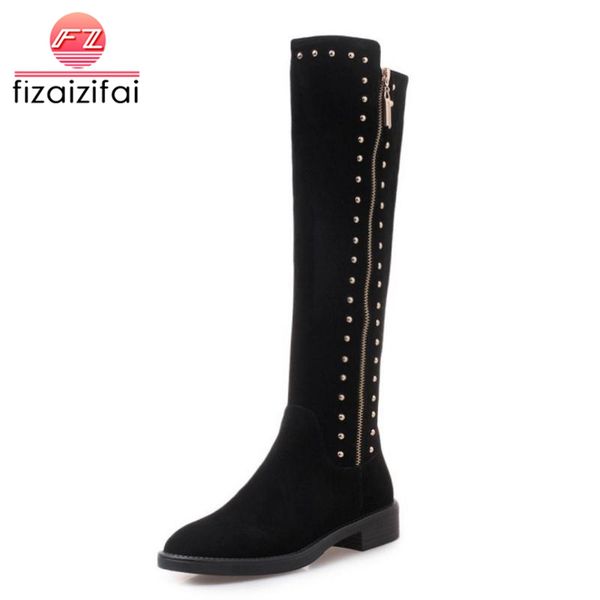 coolcept woman flat boots genuine leather winter women's shoes thigh high boots rivets fashion footwear size 34-40, Black
coolcept woman flat boots genuine leather winter women's shoes thigh high boots rivets fashion footwear size 34-40, Black