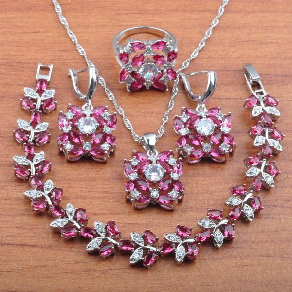 russian style jewelry set rose red zirconia for women wedding jewelry earrings pendant ring bracelet christmas gift js0363, Silver
russian style jewelry set rose red zirconia for women wedding jewelry earrings pendant ring bracelet christmas gift js0363, Silver
