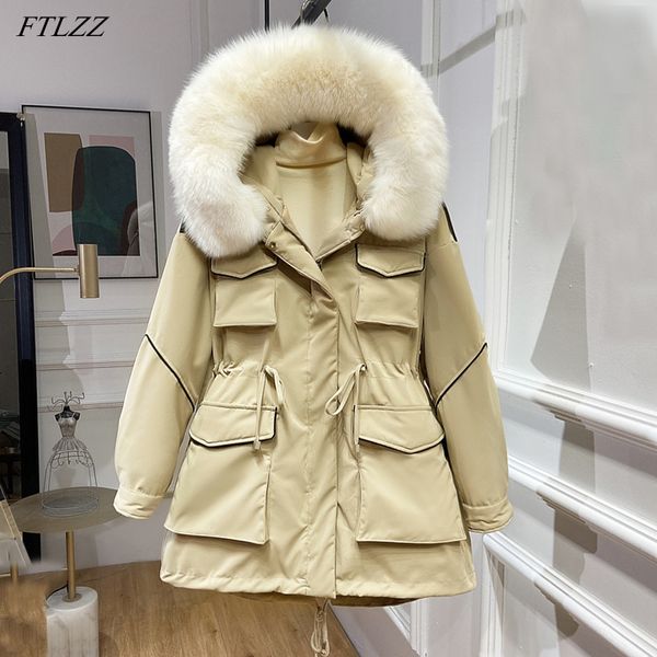 ftlzz 90% white duck down coat large natural fur hooded winter jacket women pocket thick parka warm sash tie up snow outwear, Black
ftlzz 90% white duck down coat large natural fur hooded winter jacket women pocket thick parka warm sash tie up snow outwear, Black