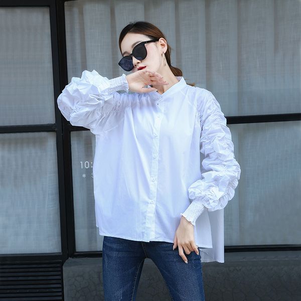 superaen retro loose solid front short long back pleated puff sleeve stand women shirt and blouse, White
superaen retro loose solid front short long back pleated puff sleeve stand women shirt and blouse, White
