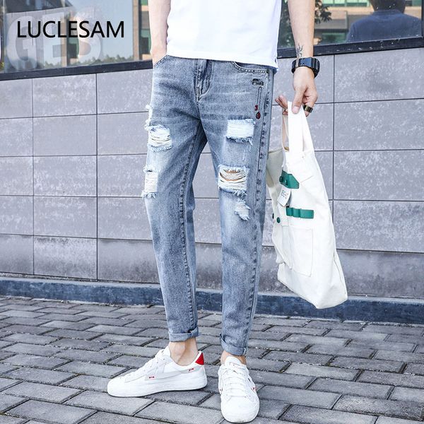 men's jeans mens destroyed holes male ankle length washed denim pants tapered slim fit casual vintage trousers for men pantalon homme, Blue
men's jeans mens destroyed holes male ankle length washed denim pants tapered slim fit casual vintage trousers for men pantalon homme, Blue