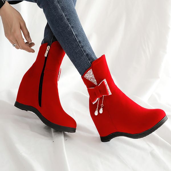 2020 women autumn winter womens boots shoes wedge increase within snow boots butterfly-knot with pearls plus velvet ankle, Black
2020 women autumn winter womens boots shoes wedge increase within snow boots butterfly-knot with pearls plus velvet ankle, Black