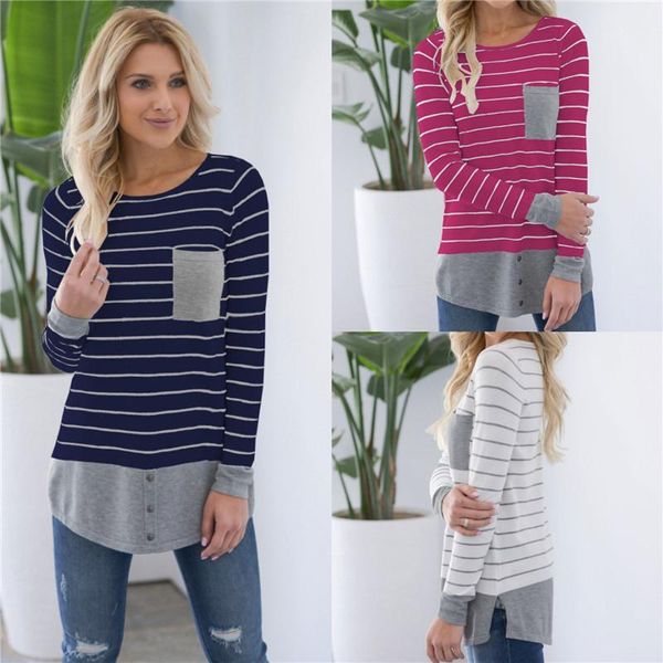 stripe tees spring panelled crew neck fashion ladies long sleeve clothes with pocket womens designer slim, White
stripe tees spring panelled crew neck fashion ladies long sleeve clothes with pocket womens designer slim, White