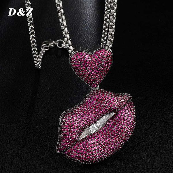 pendant necklaces d&z iced out zircon stones purple lips with heart 4mm tennis chain men's hip hop jewelry pendants necklace, Silver
pendant necklaces d&z iced out zircon stones purple lips with heart 4mm tennis chain men's hip hop jewelry pendants necklace, Silver