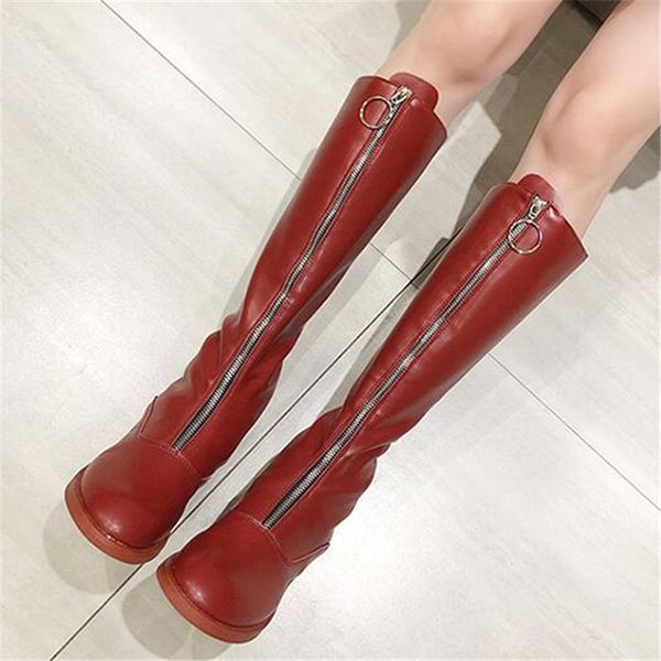women autumn winter stylish knee high boots front zipper leather long boots female waterproof motorcycle, Black
women autumn winter stylish knee high boots front zipper leather long boots female waterproof motorcycle, Black