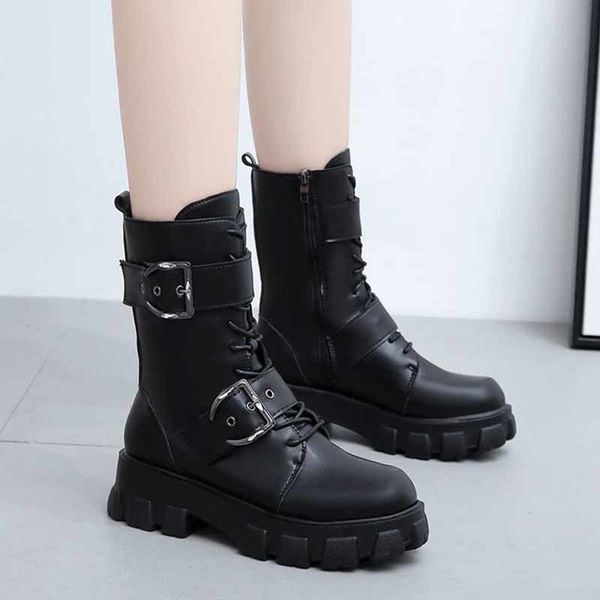 women chunky motorcycle boots double buckle thick sole pu leather ankle boots female autumn winter fashion platform botas, Black
women chunky motorcycle boots double buckle thick sole pu leather ankle boots female autumn winter fashion platform botas, Black