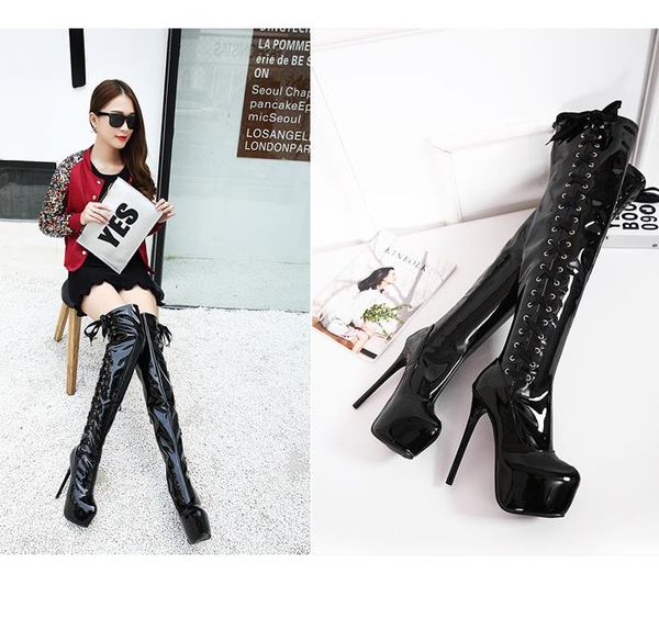 red bottom high heels lace up over the knee boots party nightclub dance shoes 14.5cm size 34 to 40, Black
red bottom high heels lace up over the knee boots party nightclub dance shoes 14.5cm size 34 to 40, Black