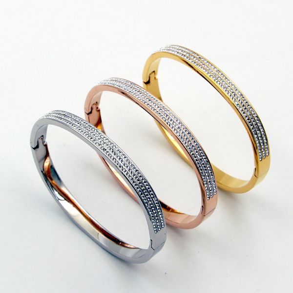 fashion stainless steel better round three row crystal bangle bracelet rose gold color woman female party wedding gift, Black
fashion stainless steel better round three row crystal bangle bracelet rose gold color woman female party wedding gift, Black