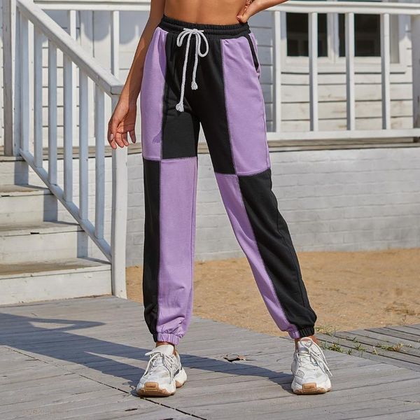 women's personalized fashion trend pants matching casual drawstring black and purple patchwork narrow ankle pants, Black;white
women's personalized fashion trend pants matching casual drawstring black and purple patchwork narrow ankle pants, Black;white