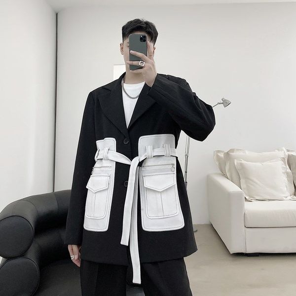 ewq / men's wear design mid length suit coat niche black white contrast color pocket loose casual blazers for male autumn 9y4039, White;black
ewq / men's wear design mid length suit coat niche black white contrast color pocket loose casual blazers for male autumn 9y4039, White;black