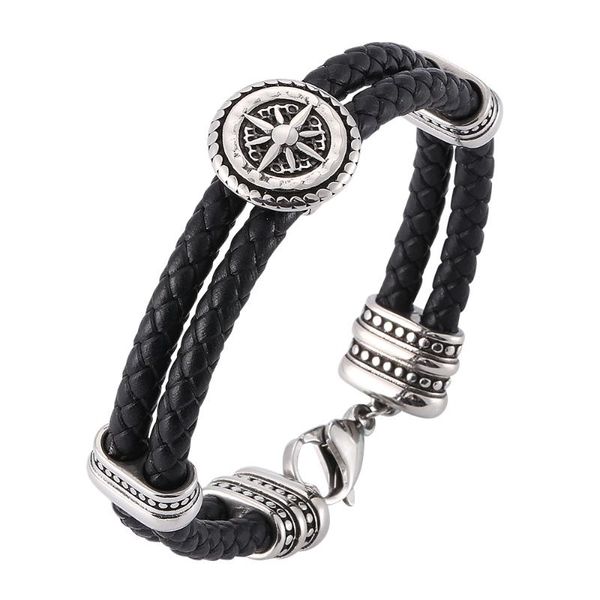 charm bracelets retro personality round shield black woven double leather bracelet stainless steel fashion men's 7-sp0175, Golden;silver
charm bracelets retro personality round shield black woven double leather bracelet stainless steel fashion men's 7-sp0175, Golden;silver