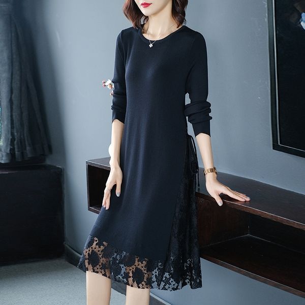 2020 autumn new lace stitching a- line women's loose lace slimming knitted dress over the knee mid-length sweater dress ha5bm, Black;gray
2020 autumn new lace stitching a- line women's loose lace slimming knitted dress over the knee mid-length sweater dress ha5bm, Black;gray