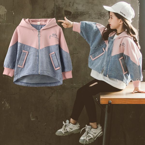 denim patchwork hooded jacket for girls 8 10 12 years spring autumn clothes casual children trench coat outfit, Blue;gray
denim patchwork hooded jacket for girls 8 10 12 years spring autumn clothes casual children trench coat outfit, Blue;gray