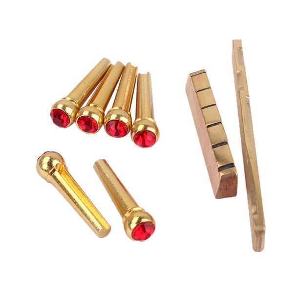 brass slotted saddle nut + red opal bridge pins set for acoustic folk guitar replacements
brass slotted saddle nut + red opal bridge pins set for acoustic folk guitar replacements