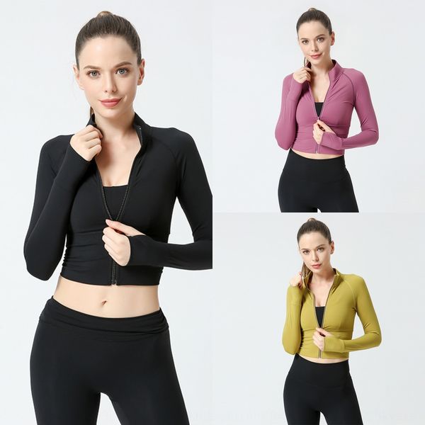 2020 autumn and winter new long-sleeved yoga zipper women's slim running sports jacket fitness zipper jacket glgc0, Gray