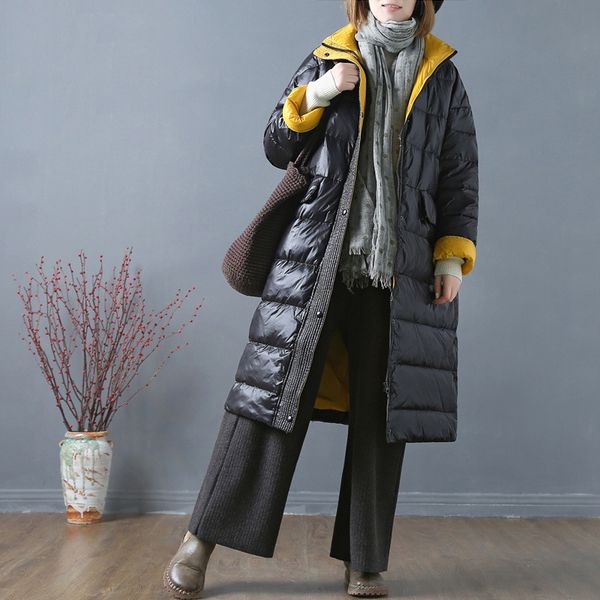 women's contrast color down jacket all-match mid-thick down jacket long knee-length loose winter clothing length hooded style, Black
women's contrast color down jacket all-match mid-thick down jacket long knee-length loose winter clothing length hooded style, Black
