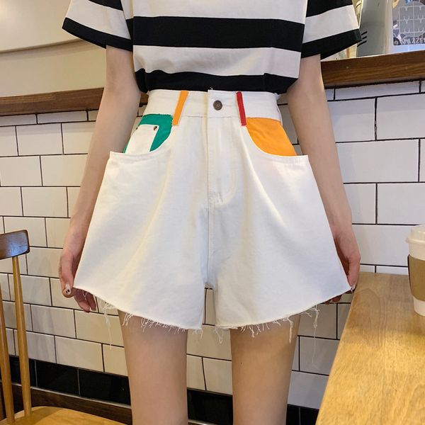 high waist color-hit women streetwear 2019 new denim shorts summer korea wide leg short jeans 2 types, White;black
high waist color-hit women streetwear 2019 new denim shorts summer korea wide leg short jeans 2 types, White;black