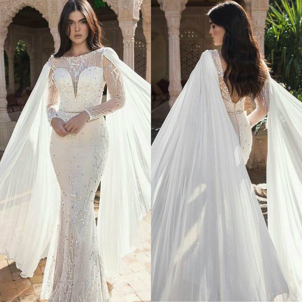 elegant mermaid wedding dresses jewel neck lace beading sweep train beach wedding dress chiffon wrap long sleeve robes de mariée, White
elegant mermaid wedding dresses jewel neck lace beading sweep train beach wedding dress chiffon wrap long sleeve robes de mariée, White