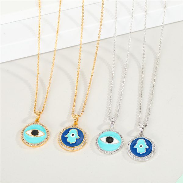 metal zircon evil eye fatima hand pendant necklace for womens gift jewelry fashion rhinestone round eye geometric clavicle chain, Silver
metal zircon evil eye fatima hand pendant necklace for womens gift jewelry fashion rhinestone round eye geometric clavicle chain, Silver