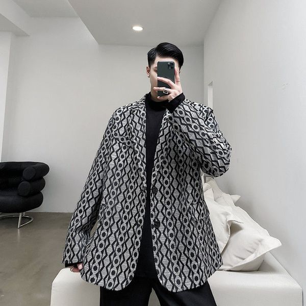 men's suits & blazers ewq / wear geometric pattern print small suit coat for male 2021 autumn male's fashionable oversize 9y3823, White;black
men's suits & blazers ewq / wear geometric pattern print small suit coat for male 2021 autumn male's fashionable oversize 9y3823, White;black