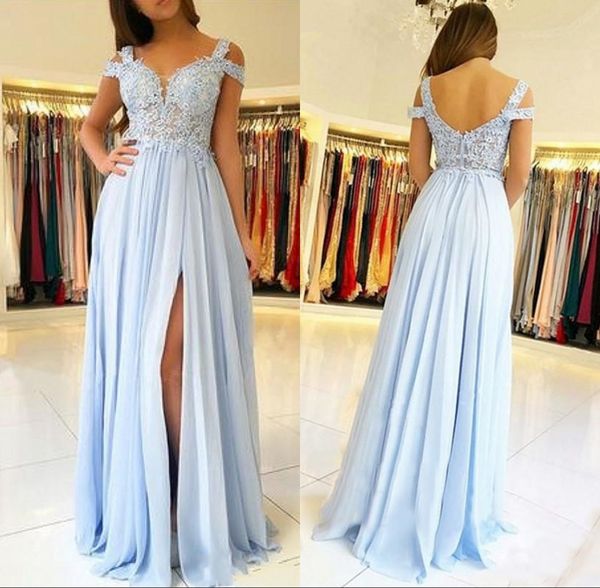 sky blue bridesmaid dresses with side split off the shoulder lace appliques chiffon wedding guest dresses maid of honor gowns, White;pink
sky blue bridesmaid dresses with side split off the shoulder lace appliques chiffon wedding guest dresses maid of honor gowns, White;pink