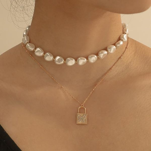2pcs fashion layered pearls geometric pendants necklaces for women punk crystal butterfly gold lock necklace new jewelry gifts, Silver
2pcs fashion layered pearls geometric pendants necklaces for women punk crystal butterfly gold lock necklace new jewelry gifts, Silver
