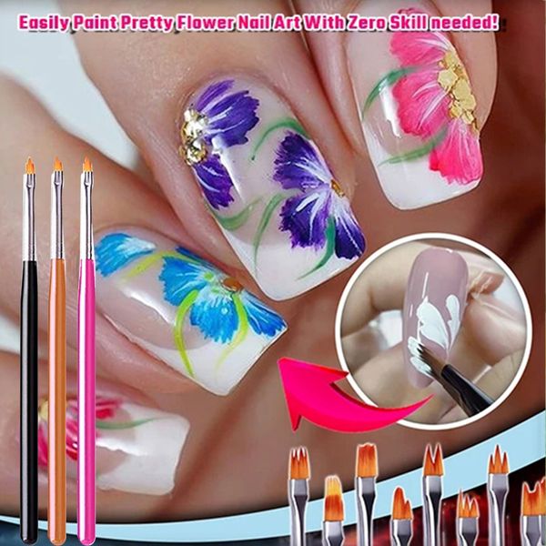 newly 8pcs nail bloom flower nail art brush pen gel uv painting flower drawing pen fif66, Yellow