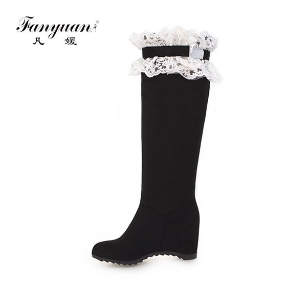 fanyuan sweet girls slip on wedges knight boots black flock lace butterfly-knot woman knee-high boots winter short plush shoes
fanyuan sweet girls slip on wedges knight boots black flock lace butterfly-knot woman knee-high boots winter short plush shoes