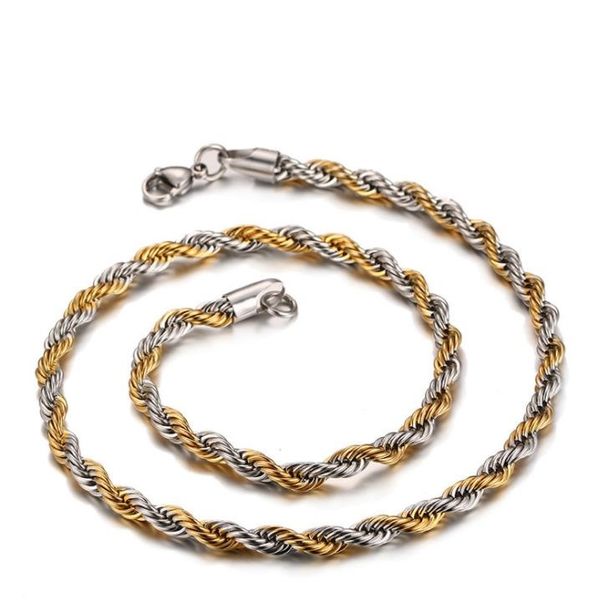 stainless steel rope chain necklace twisted necklace chain double color plated, Silver
stainless steel rope chain necklace twisted necklace chain double color plated, Silver