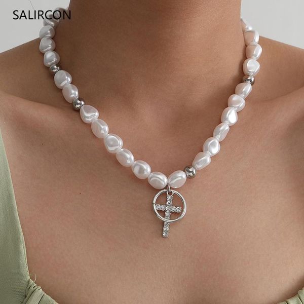 salircon fashion baroque pearl choker necklace short collar goth cross pendant rhinestone necklace women statement party jewelry, Silver
salircon fashion baroque pearl choker necklace short collar goth cross pendant rhinestone necklace women statement party jewelry, Silver