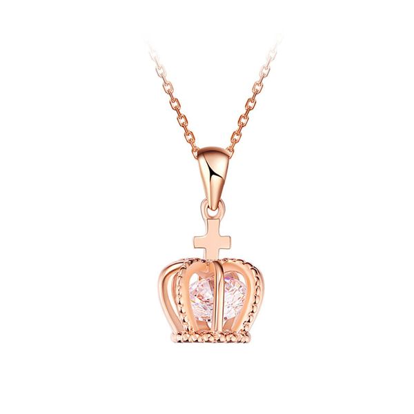 pendant necklaces simple hollow crown stainless steel necklace crystal charm clavicle chain golden female jewelry accessories gift, Silver 
pendant necklaces simple hollow crown stainless steel necklace crystal charm clavicle chain golden female jewelry accessories gift, Silver