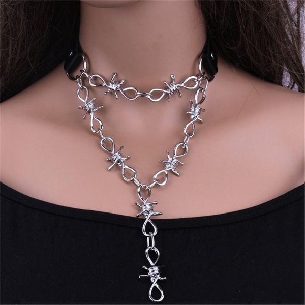 punk hiphop thorns leater choker necklace men women gothic streetwear barbed wire bramble punk long tassel pedant chain necklace, Silver
punk hiphop thorns leater choker necklace men women gothic streetwear barbed wire bramble punk long tassel pedant chain necklace, Silver