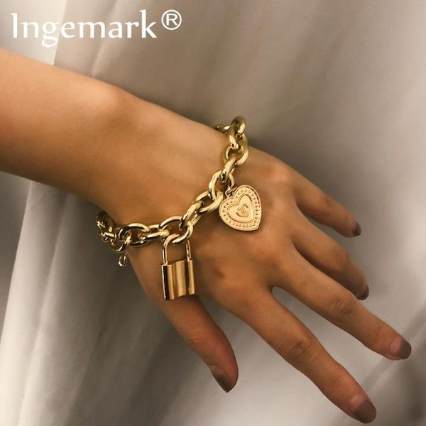 ingemark punk lover's lock pendant bracelets bangles fashion alloy carved love heart thick chain bracelet couple jewelry 2020, Black
ingemark punk lover's lock pendant bracelets bangles fashion alloy carved love heart thick chain bracelet couple jewelry 2020, Black