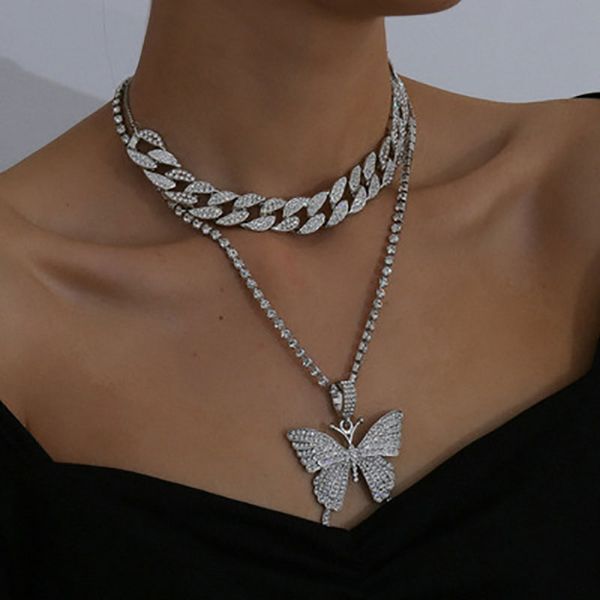 iced out butterfly necklace set cuban link chain choker necklace women girls butterfly chains bling hip hop pendant jewelry, Silver
iced out butterfly necklace set cuban link chain choker necklace women girls butterfly chains bling hip hop pendant jewelry, Silver
