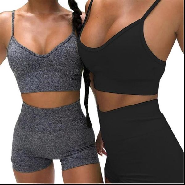 fashion sports wear for women clothing workout clothes set bandage sling sleeveless crop and shorts 2pcs solid sport suit, Gray
fashion sports wear for women clothing workout clothes set bandage sling sleeveless crop and shorts 2pcs solid sport suit, Gray