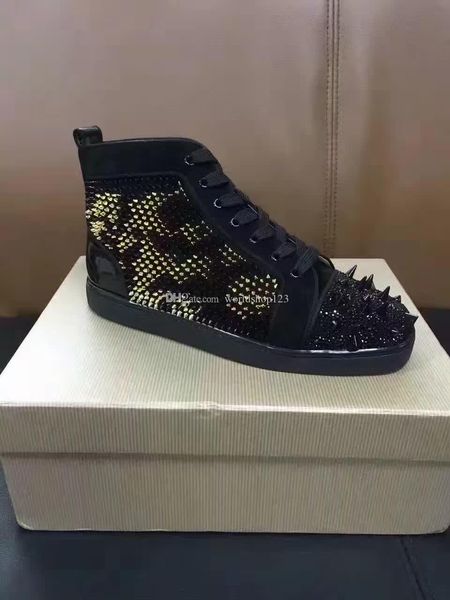 famous full spikes red bottom high sneakers shoes women,men suede leather walking flat,super quality casual trainer shoes size 35-47, Black
famous full spikes red bottom high sneakers shoes women,men suede leather walking flat,super quality casual trainer shoes size 35-47, Black