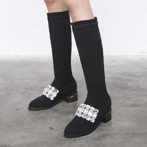 aiweiyi knee high boots for women rhinestone square heel high heels motorcycle boots faux suede riding, Black
aiweiyi knee high boots for women rhinestone square heel high heels motorcycle boots faux suede riding, Black